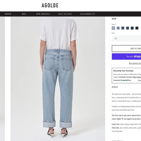 AGolde Fran Low Slung Straight jeans size 24 - Picture 2 of 6